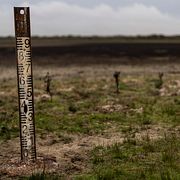 En vattenmätare står i en torr våtmark i Donana nationalpark i Spanien i oktober 2022. Bernat Armangue / AP