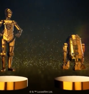 Karaktärerna C-3PO och R2-D2 som NFT:er i guldfärg. Disney/Skärmdump