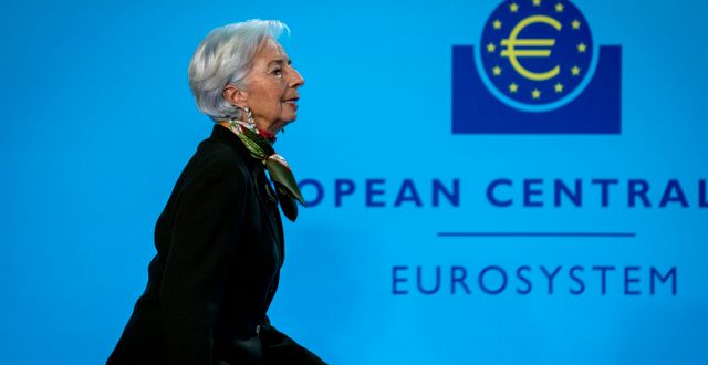 ECB-chefen Lagarde vid dagens räntebesked. Michael Probst / AP