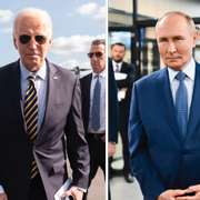 Emmanuel Macron, Joe Biden och Vladimir Putin. 