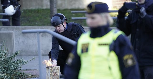 Paludan demonstrerar på Frölunda torg i feburari. Björn Larsson Rosvall/TT