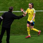 Förbundskapten Peter Gerhardsson fick se damlandslaget kryssa mot Italien. 