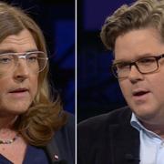 LO:s första vice ordförande Therese Gouvelin och M:s partisekreterare Gunnar Strömmer.