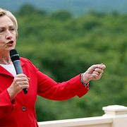 Hillary Clinton vid kampanjmötet i New Hampshire i går