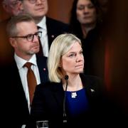Mikael Damberg och Magdalena Andersson under presskonferensen där regeringen presenterades.