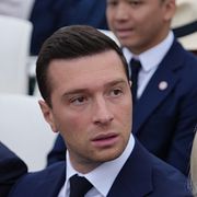 Jordan Bardella och partiledaren för Nationell samling Marine Le Pen