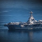 Hangarfartyget USS Gerald R Ford i Medelhavet på torsdagen.