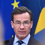 Statsminister Ulf Kristersson (M), under en pressträff om mäns våld mot kvinnor, på onsdagen. 