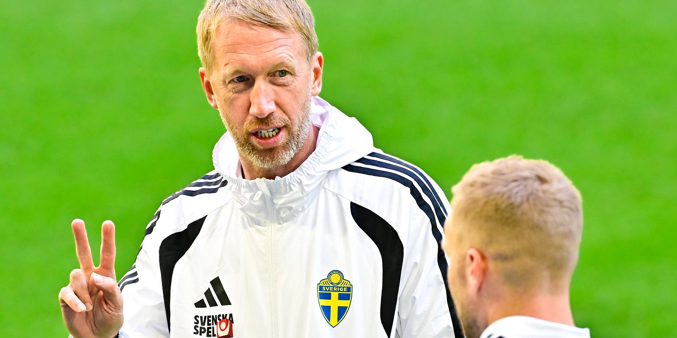 Förbundskapten Graham Potter under torsdagens landslagsträning på Strawberry Arena inför fredagens inledande gruppspelsmatch i Nations League mot Rumänien.