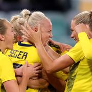 Caroline Seger firar under VM-kvalmatchen mot Georgien i höstas/Arkivbild