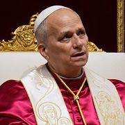 Påve Leo XIV under sitt tal i Peterskyrkan i Vatikanstaten.