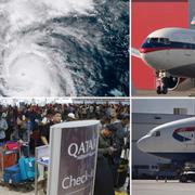 Irma, Qatar Airways-kunder, British Airways-plan och Delta Air Lines-plan. Arkivbilder.