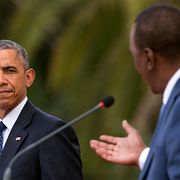 Barack Obama på presskonferensen med Kenyas president Uhuru Kenyatta