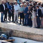 EU-chefen Ursula von der Leyen och Italiens premiärminister Giorgia Meloni i samband med dagens besök på Lampedusa.