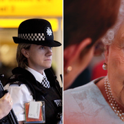 Poliser på Heathrow, arkivbild/Elizabeth II.