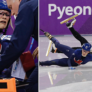 Elise Christie kraschar i 1 500-metersloppet.