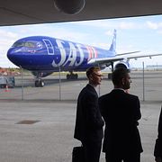 Ett SAS-plan på Köpenhamns flygplats i samband med flygbolagets pressträff på tisdagen.