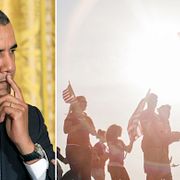 Barack Obama och boende i Fort Hood under minnesstund.