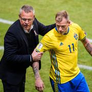 John Guidetti och Janne Andersson under VM-kvalet 2016.