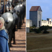 Emilia Clarke i en scen från ”Game of Thrones.” Ringmuren i Visby, Gotland.