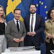 Ebba Busch (KD), Ulf Kristersson (M), Jimmie Åkesson (SD) och Simona Mohamsson (L).