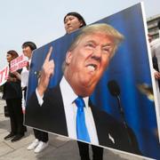 Demonstrationer utanför USA:s ambassad i Seoul.