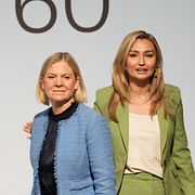 
Magdalena Andersson (S), partiledare Socialdemokraterna och Ebba Busch, (KD) under ett besök på Volvo.