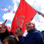 Tunisier i manifestation mot extremism på söndagen.