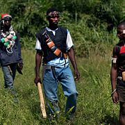 Anti-balaka-rebeller utanför Bangui i december 2013.