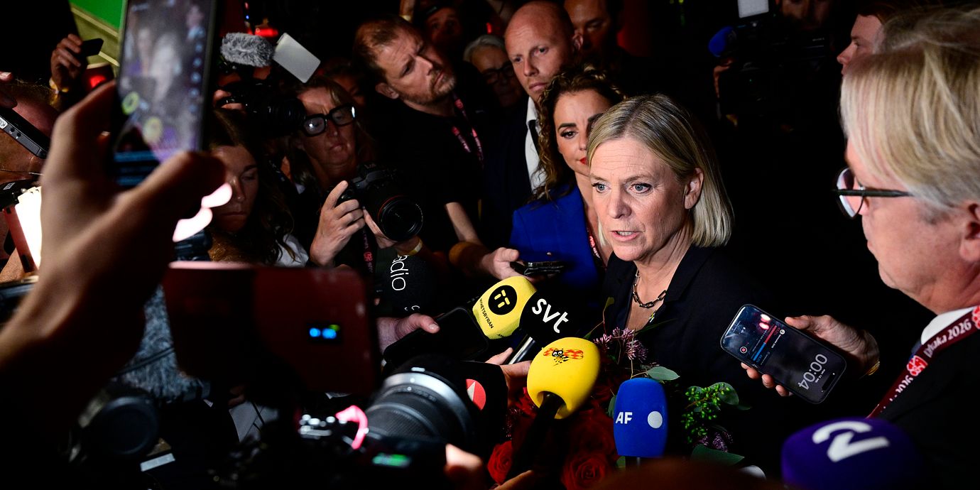 Socialdemokraternas partiledare Magdalena Andersson på valdagen 13 september.