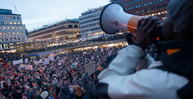 Bild från demonstrationen i Stockholm.  Fredrik Persson/TT