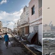 Förödelse på ön Saint-Martin efter Irmas framfart/stormigt hav utanför Trelleborg under stormen Gudrun 2005.