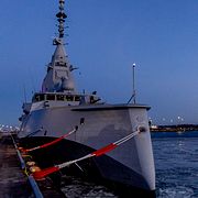 Fregatten ”Amiral Ronarc´h” som Naval Group visar upp i Göteborg.
