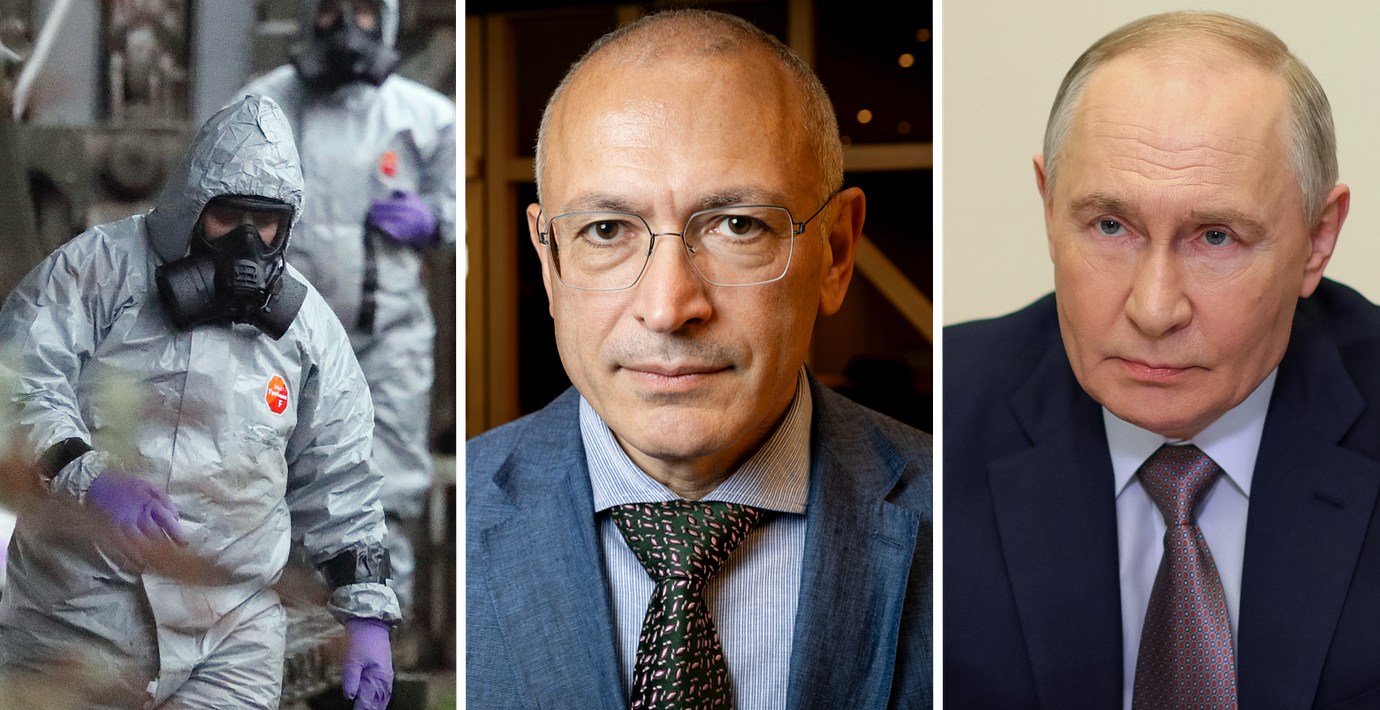 Utredare i skyddsutrustning i Salisbury 2018. Michail Chodorkovskij och Valdimir Putin.