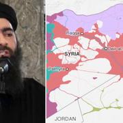 Arkivbild: Abu Bakr al-Baghdadi / karta över vilka grupper som kontrollerar områden i Syrien och Irak.