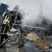 En bild från Kyjiv, som utsattes för nya ryska bombningar under natten.