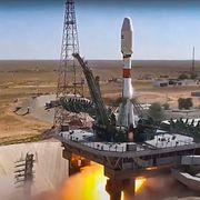 En rysk satellituppskjutning i Kazakstan 2022. Bilden har tillgängliggjorts av ryska myndigheter.