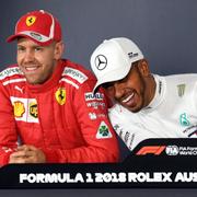 Sebastian Vettel och Hamilton på en pressträff i dag.