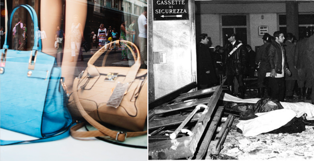 Handväskor i en annan butik / Bild från terrordådet i Milano. TT