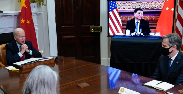 Joe Biden och Xi Jinping under ett digitalt möte i juli.  Susan Walsh / AP