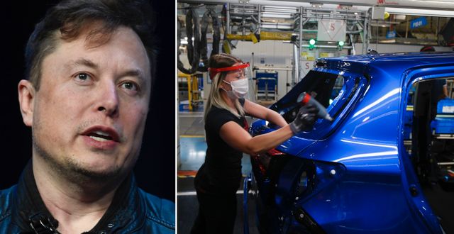 Teslagrundaren Elon Musk/Toyota-arbetare. TT