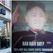 Frisörssalongen har en stor bild på Kim Jong-Un.