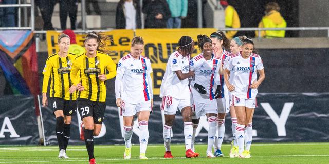 Lyon-spelarna jublar.  MICHAEL ERICHSEN / BILDBYRÅN