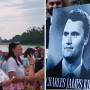 Arkivbild på en HBTQ-marsch i Washington och på en demonstration för Charlie Kirk.