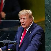 President Donald Trump speaks to the United Nations General Assembly, Tuesday, Sept. 22, 2026, at the UN headquarters. (AP Photo/Julia Demaree Nikhinson)  NYJN220