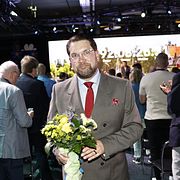 Sverigedemokraternas partiledare Jimmie Åkesson (SD) efter sitt tal på partiets valkickoff tidigare i  juni.