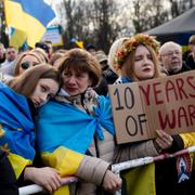 En protest i Tyskland mot Rysslands krig i Ukraina