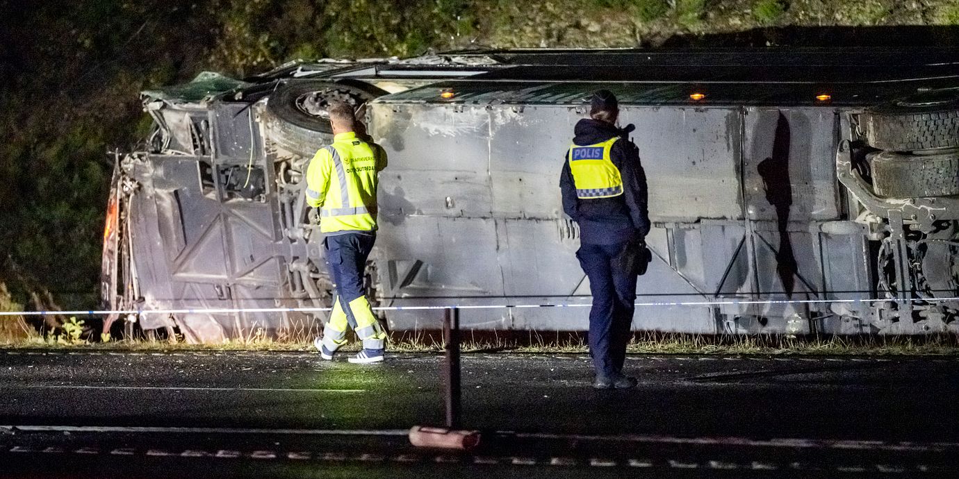 Bussen vid olyckan utanför Växjö.