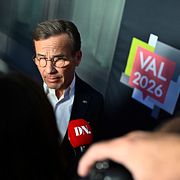 Moderaternas partiledare och statsminister Ulf Kristersson (M) anländer till TV4 för en statsministerduell, den sista debatten innan valet.