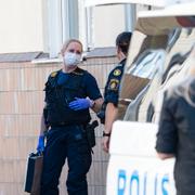 Polis arbetar på brottsplatsen i centrala Kristianstad 